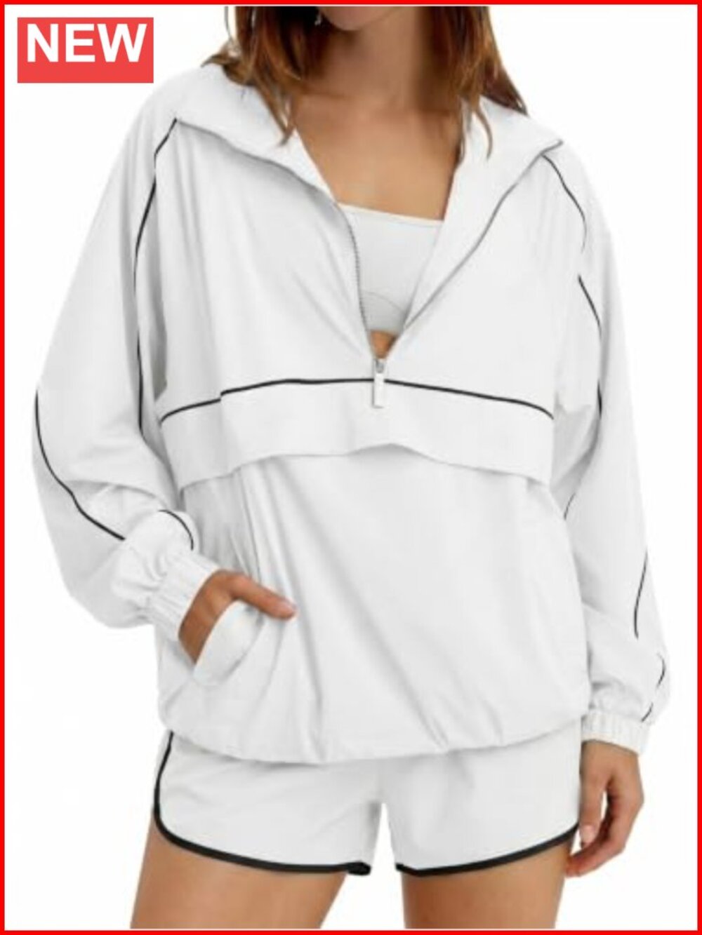 Fisoew UPF 50+ Oversized Quarter Zip Pullover & Short Set Athleisure